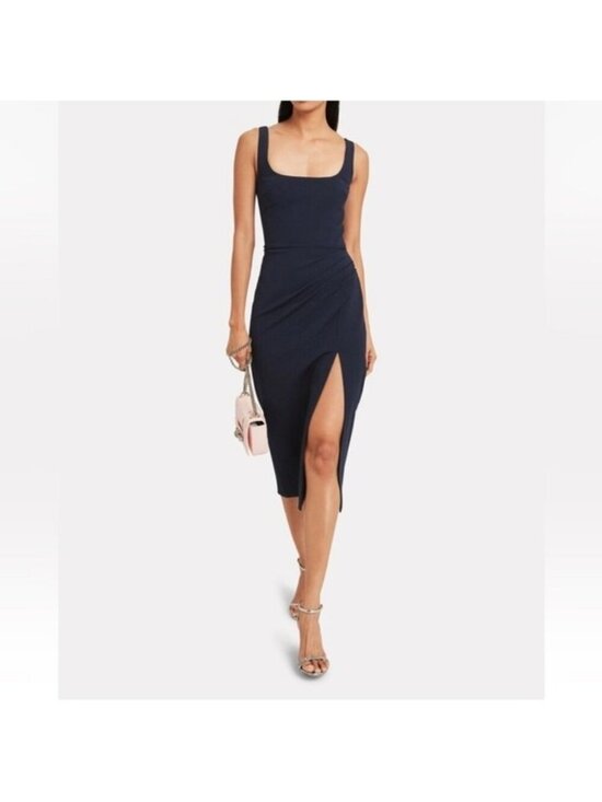 Cushnie Dresses & Skirts - CUSHNIE Black Square Neck Ruched Side Slit Dress sz 0